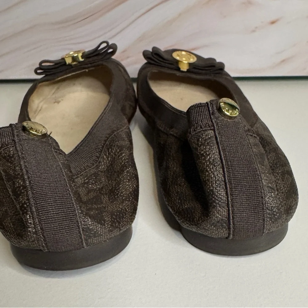 Michael Kors Fulton Logo Ballet Flats Brown MK Signature Women’s 7.5 Travel